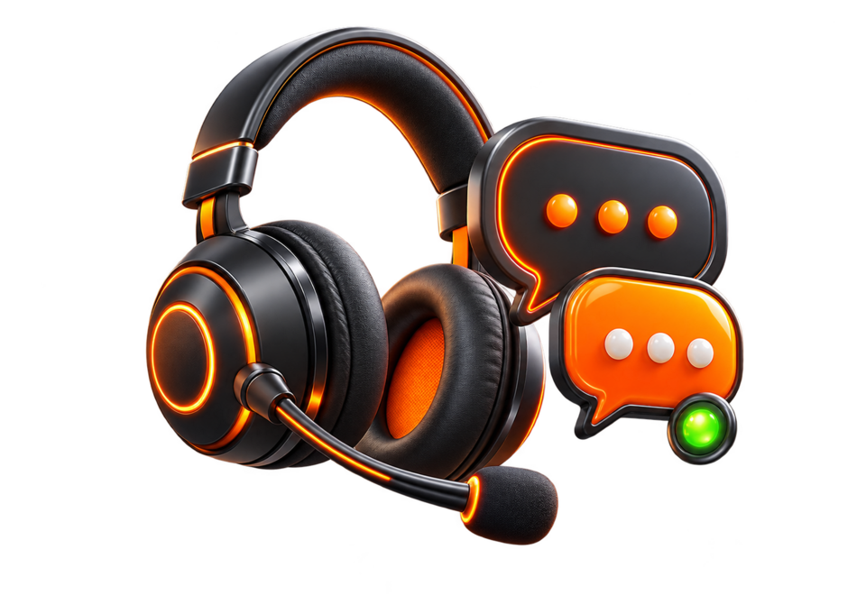 Customer support headset and live chat illustration